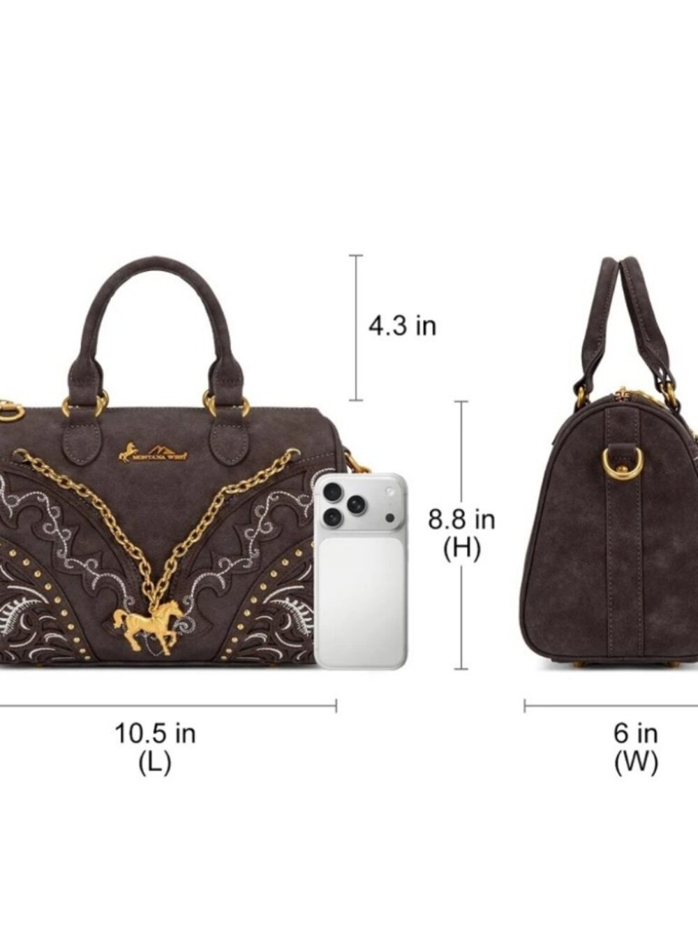 Montana West Western Horse Charm Satchel Crossbody Bag - Coffee - Picture 2 of 6